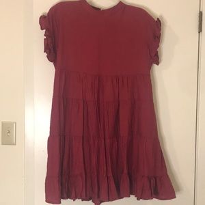 Red tiered dress with cap sleeve